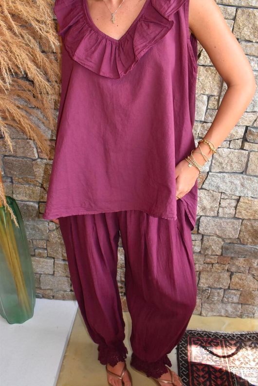 Larc Frill Tank Aubergine