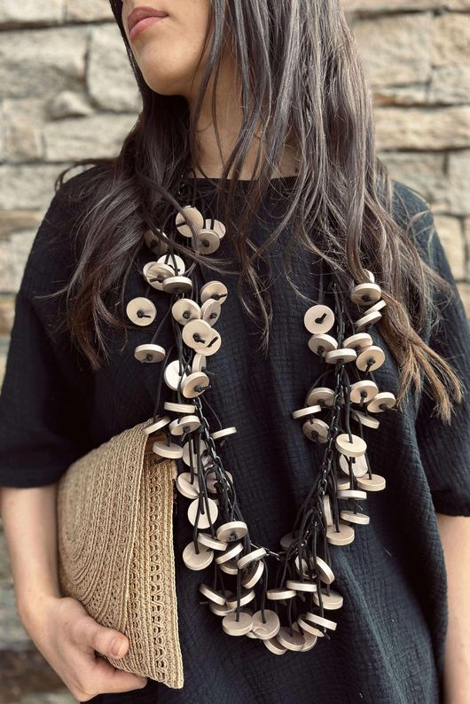  Benu Coconut Wood Necklace Style 3 Black Bronze - 