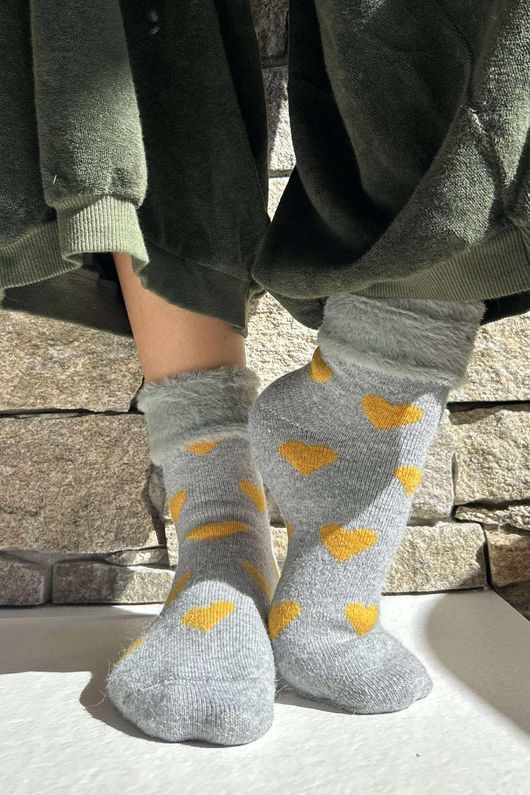 Laundry B Cosy & Wool Luxury Socks Heart Ochre Grey