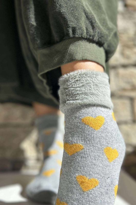 Laundry B Cosy & Wool Luxury Socks Heart Ochre Grey