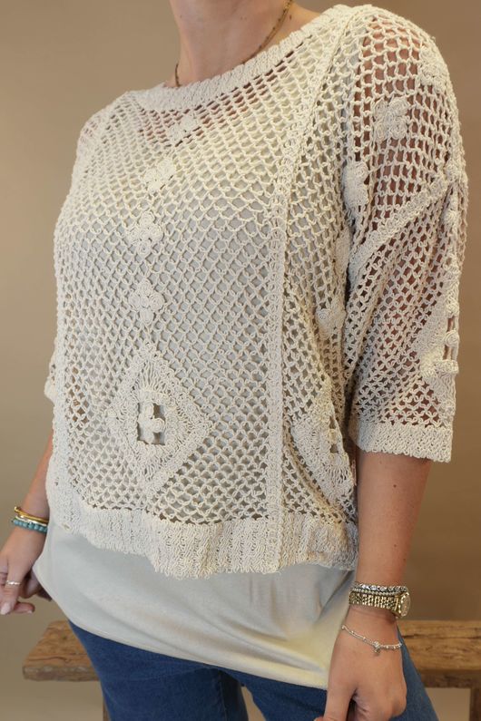 Laundry B Dakota Crochet Top Stone