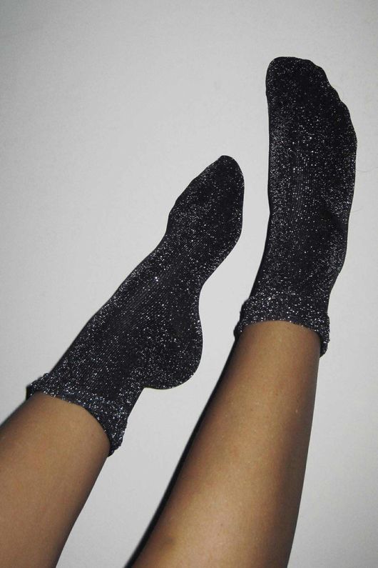 Laundry B Disco Glitter Sock Black Silver 