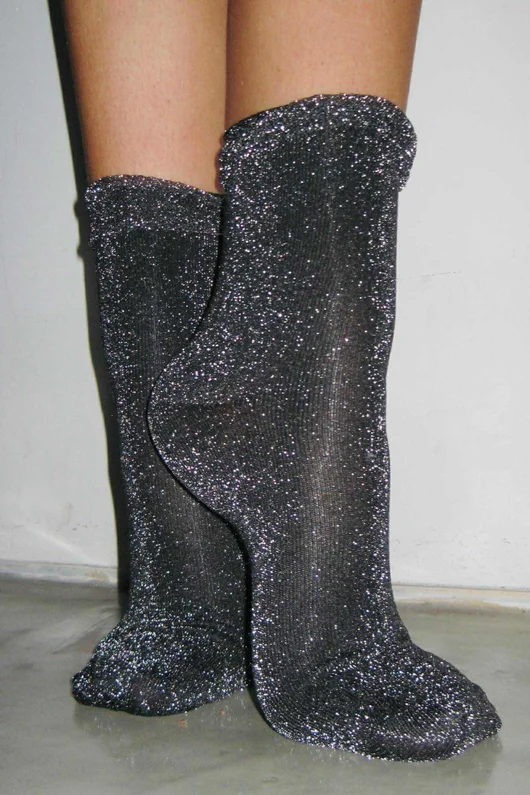 Disco Glitter Sock Black Silver 