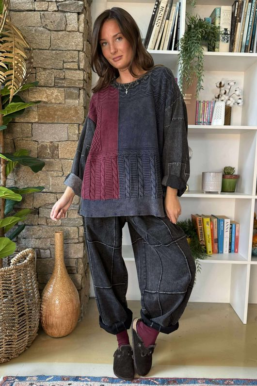 Duran Grid Barrel Leg Jean Black Denim 