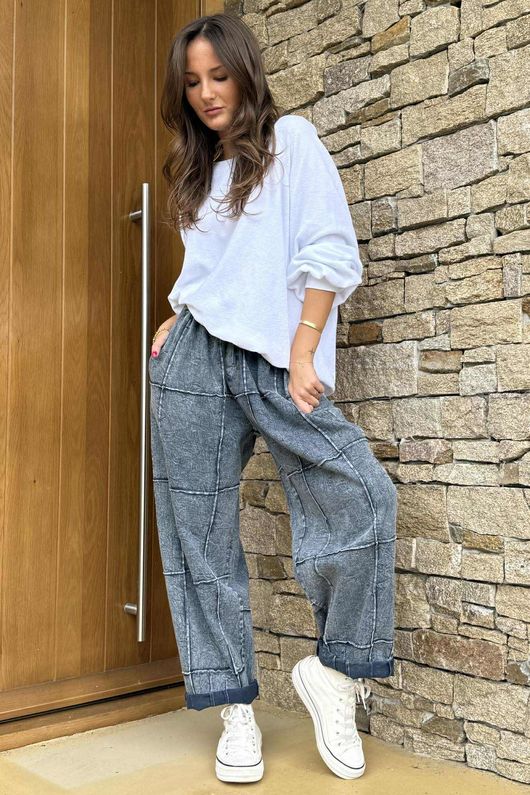 Laundry B Duran Grid Barrel Leg Jean Blue Denim 