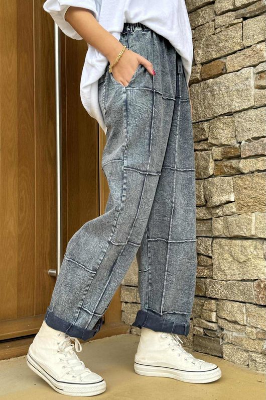 Laundry B Duran Grid Barrel Leg Jean Blue Denim - -