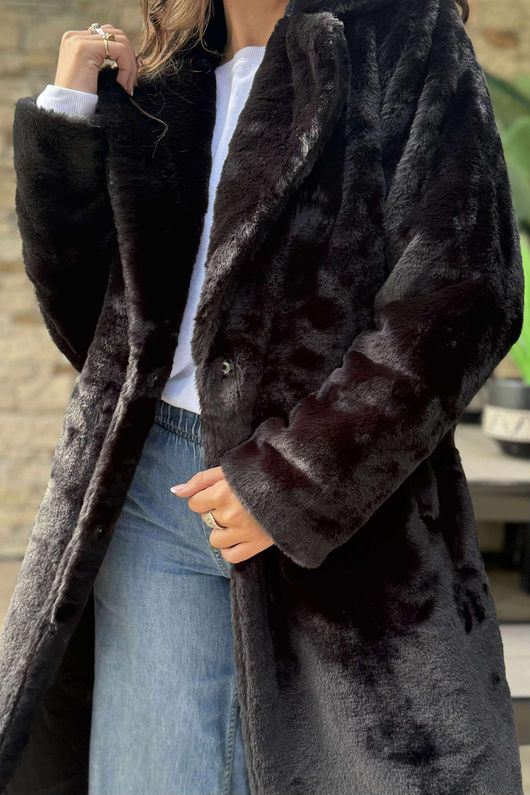 Laundry B Mara Luxury Faux Fur Long Coat Black /3 