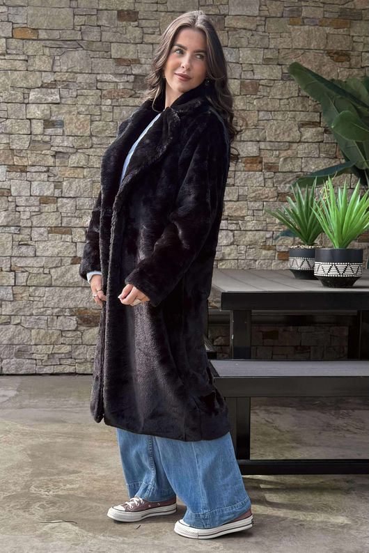 Laundry B Mara Luxury Faux Fur Long Coat Black /3 