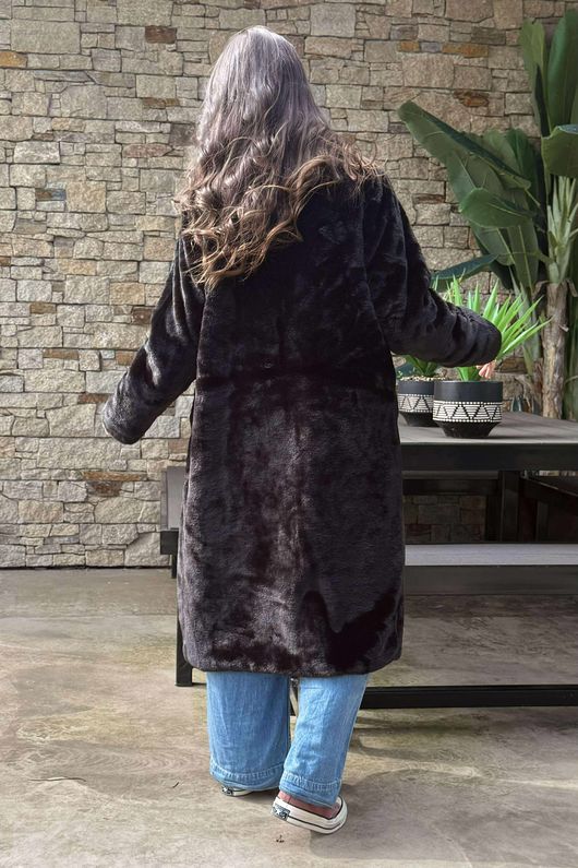 Laundry B Mara Luxury Faux Fur Long Coat Black /3 