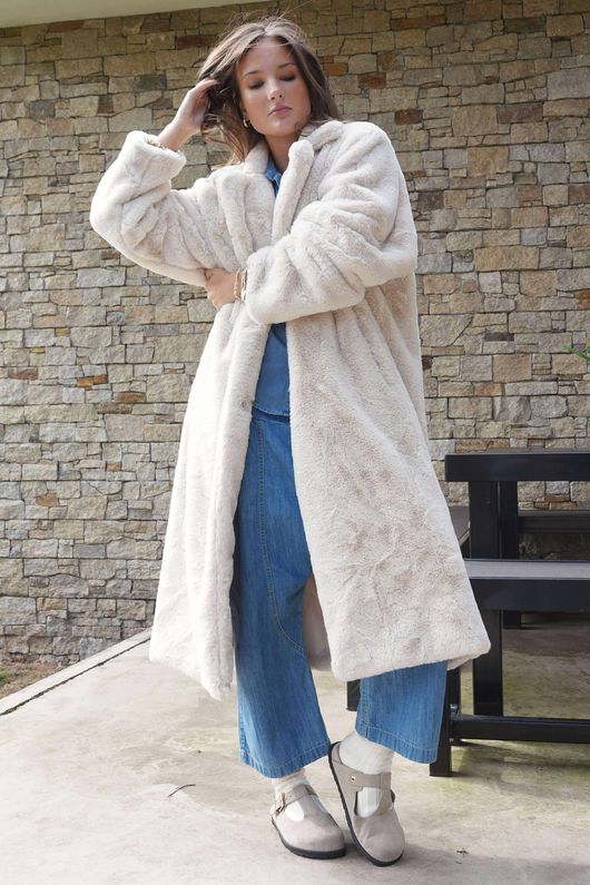 Laundry B Mara Luxury Faux Fur Long Coat Champagne /3 