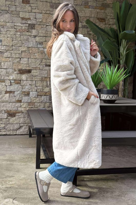 Laundry B Mara Luxury Faux Fur Long Coat Champagne /3 