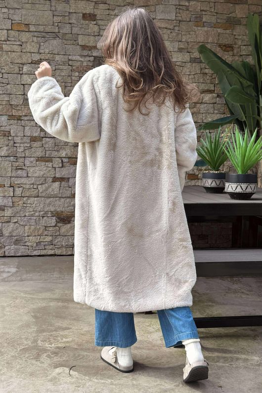 Laundry B Mara Luxury Faux Fur Long Coat Champagne /3 