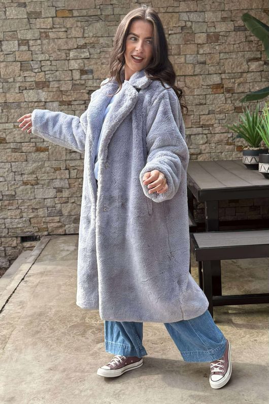 Laundry B Mara Luxury Faux Fur Long Coat Cloud Grey 