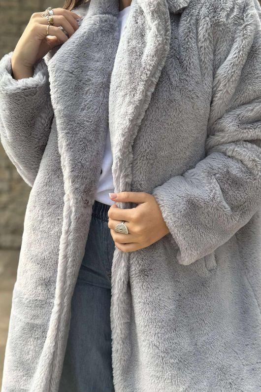 Laundry B Mara Luxury Faux Fur Long Coat Cloud Grey 