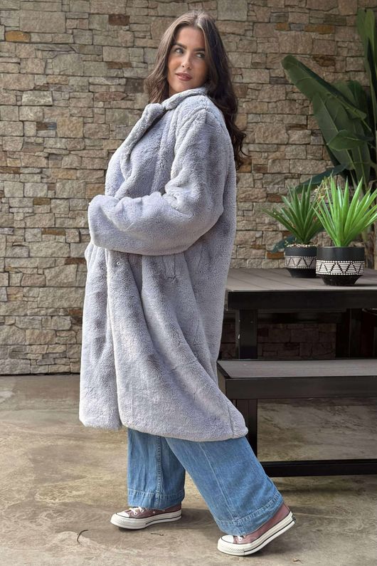Laundry B Mara Luxury Faux Fur Long Coat Cloud Grey 