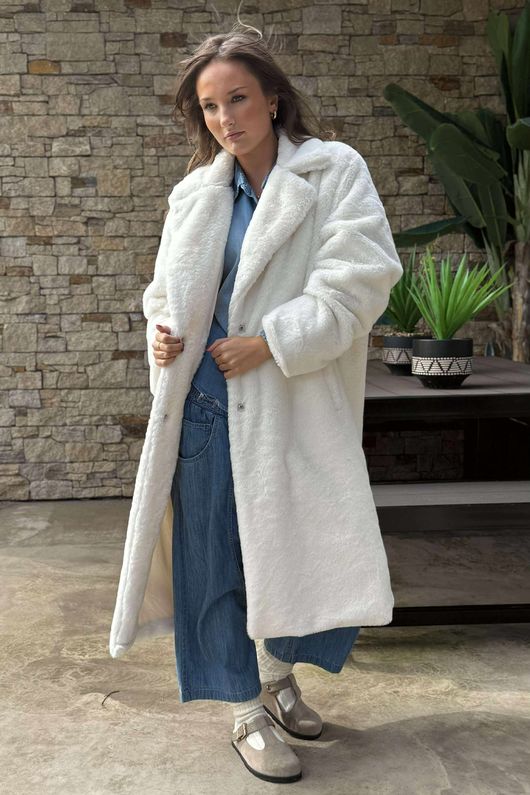 Laundry B Mara Luxury Faux Fur Long Coat French Ivory /3 