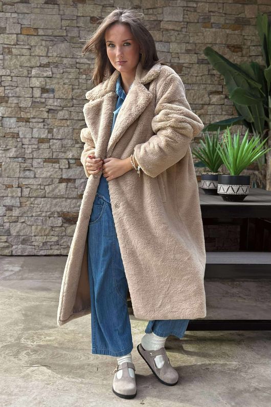 Laundry B Mara Luxury Faux Fur Long Coat Soft Tan 