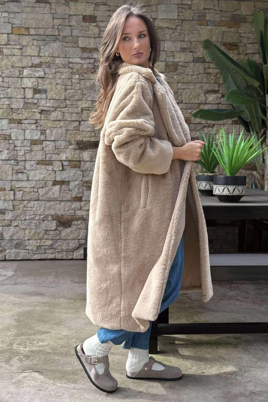 Laundry B Mara Luxury Faux Fur Long Coat Soft Tan 