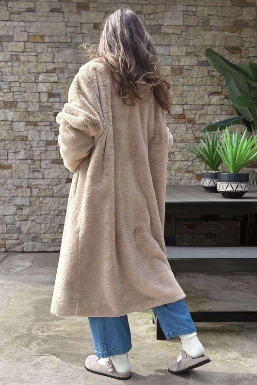 Laundry B Mara Luxury Faux Fur Long Coat Soft Tan 