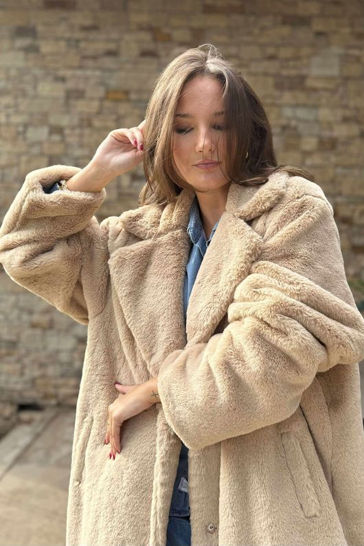 Laundry B Mara Luxury Faux Fur Long Coat Soft Tan 