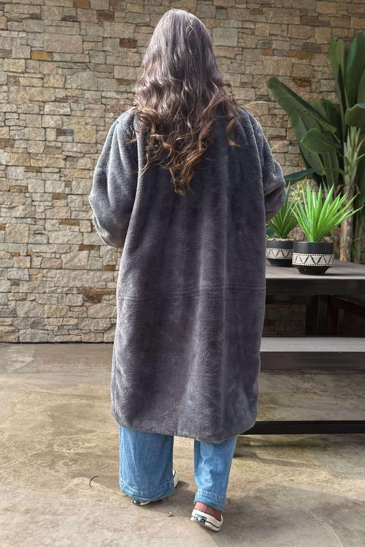 Laundry B Mara Luxury Faux Fur Long Coat Storm Grey 