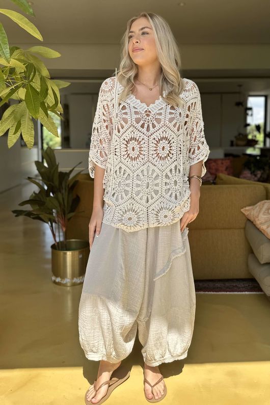Laundry B Medina Crochet Double V Top Vintage Cream