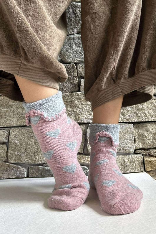 Laundry B Terry & Wool Luxury Socks Heart Dusky Rose Grey