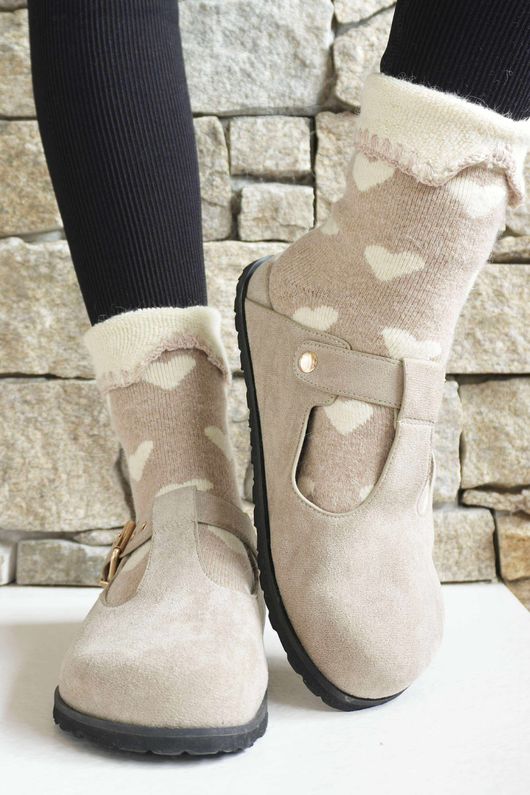 Laundry B Terry & Wool Luxury Socks Heart Latte Stone