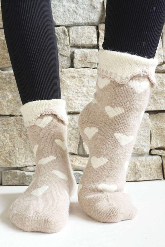 Laundry B Terry & Wool Luxury Socks Heart Latte Stone