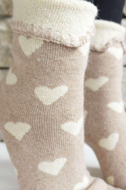 Laundry B Terry & Wool Luxury Socks Heart Latte Stone