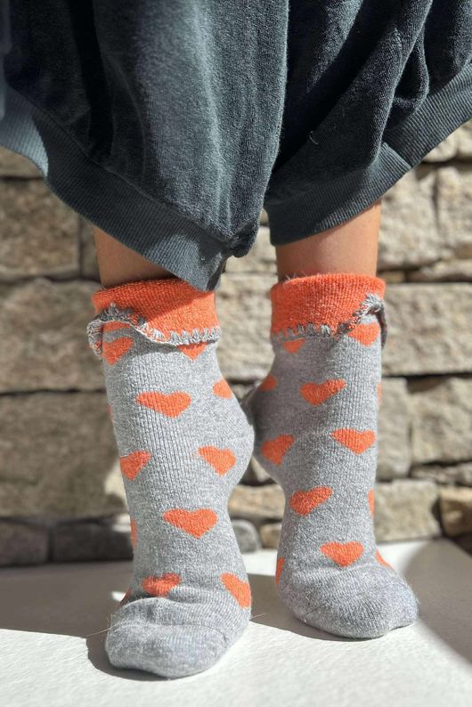 Laundry B Terry & Wool Luxury Socks Heart Orange Grey