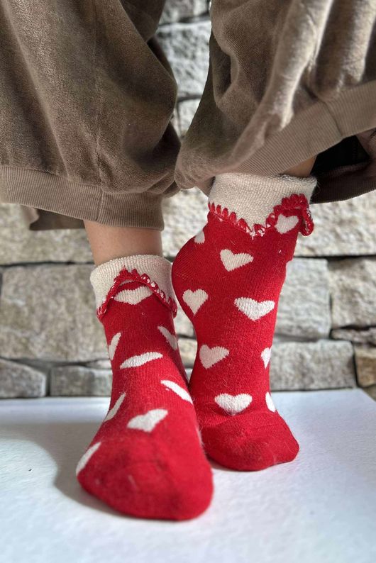 Laundry B Terry & Wool Luxury Socks Heart Red Stone