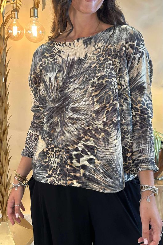 Laundry B Veya Lurex Relaxed Knit Top Animal