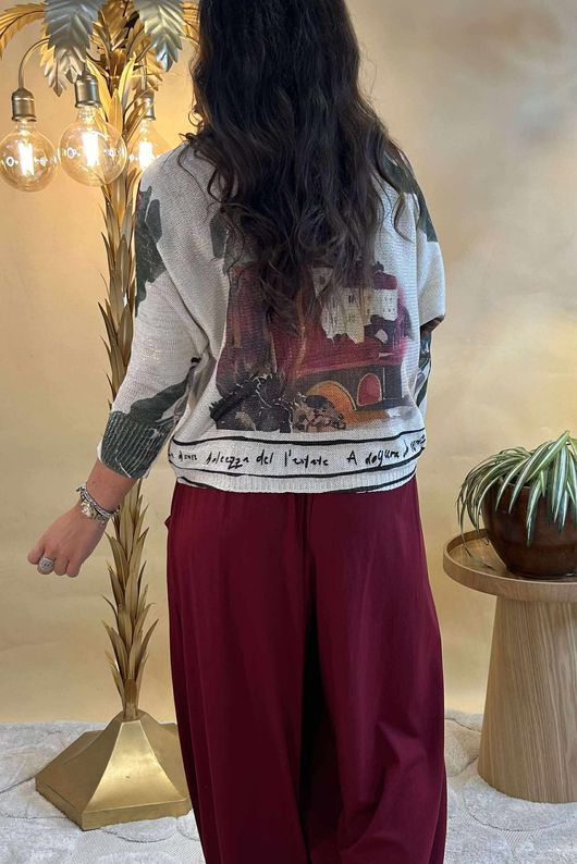 Laundry B Veya Lurex Relaxed Knit Top Tuscany Burgundy 