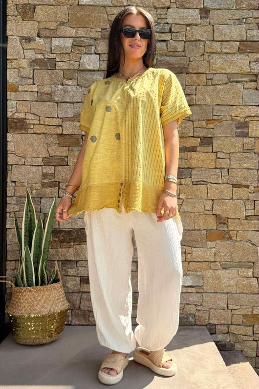 Laundry B Wild Shores Capri Pure Cotton Top Indian Yellow /5 =