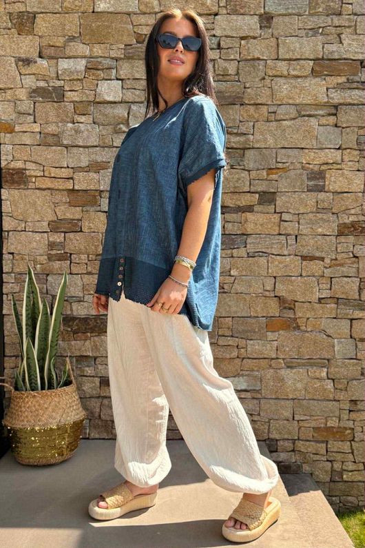 Laundry B Wild Shores Capri Pure Cotton Top Midnight