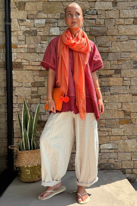 Laundry B Wild Shores Capri Pure Cotton Top Pomegranate