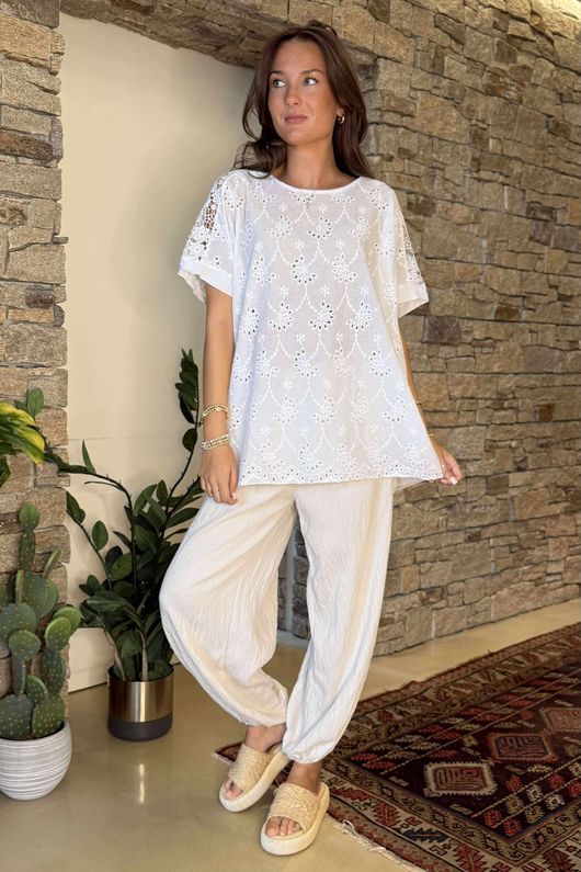 Laundry B Willow Broderie Box Top White 