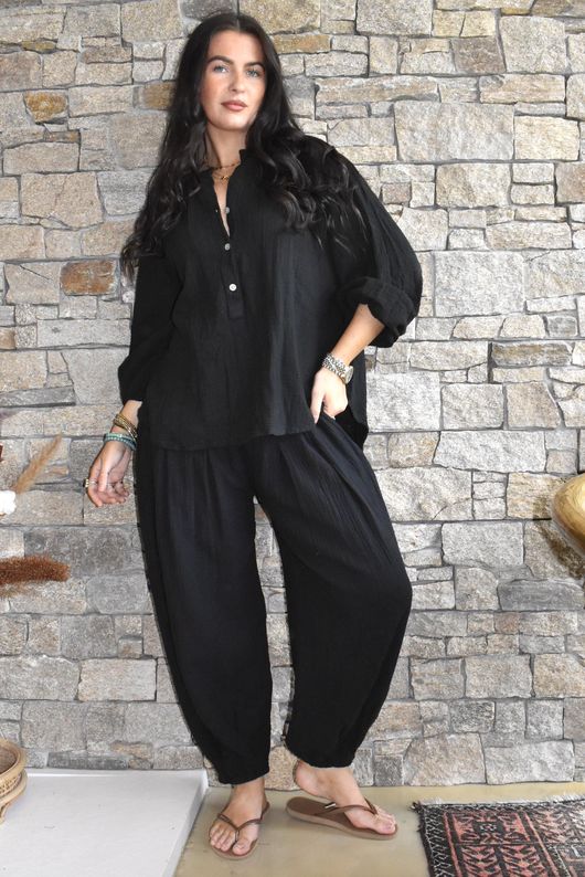 Annie Cushion Cotton Laurie Blouse Black