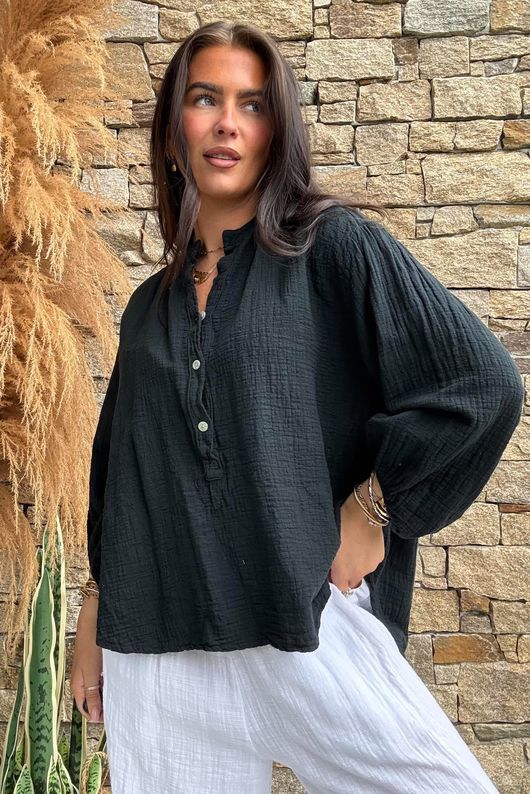 Annie Cushion Cotton Laurie Blouse Black