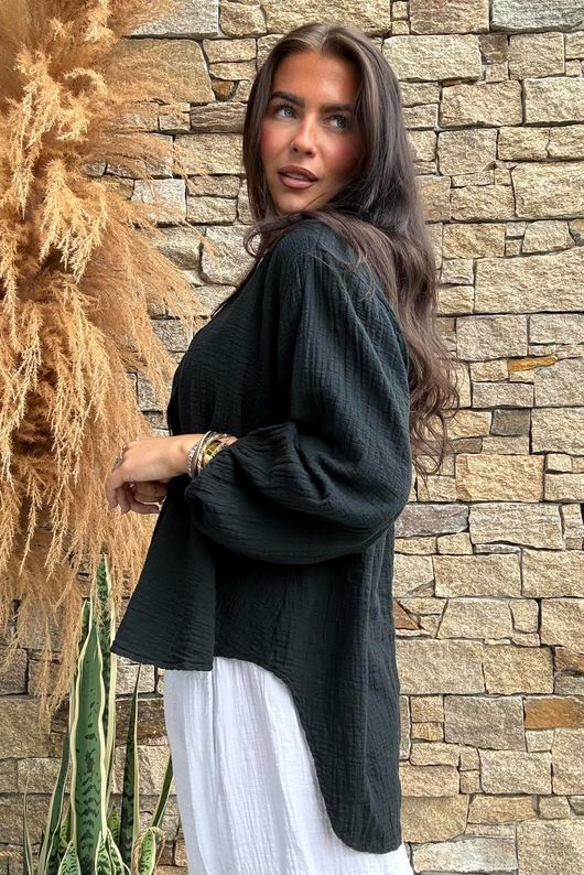Annie Cushion Cotton Laurie Blouse Black