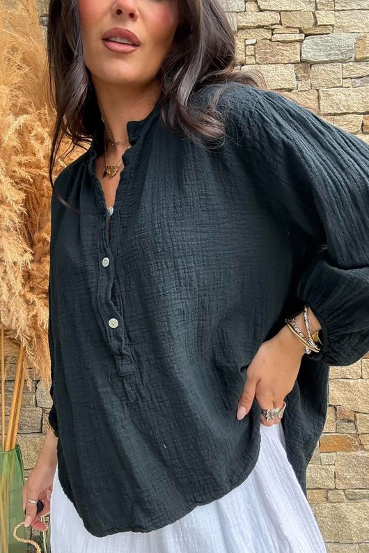 Annie Cushion Cotton Laurie Blouse Black