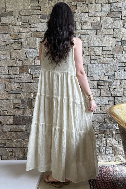 Lenni Cotton Tiered Dress Washed Sandstone