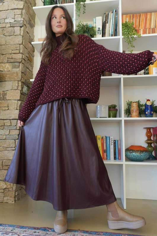 Lennon Super Soft Faux Leather Skirt Burgundy -