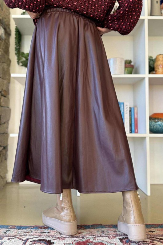 Lennon Super Soft Faux Leather Skirt Burgundy