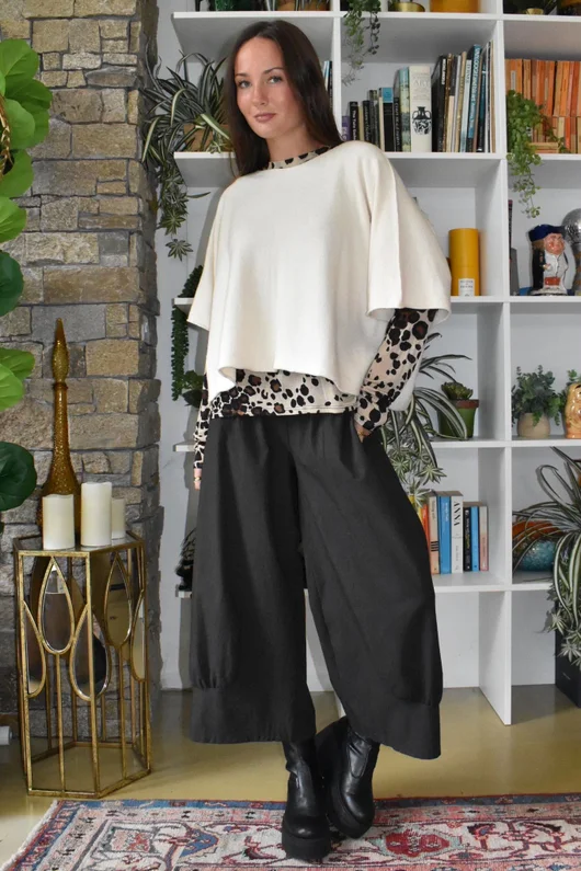 Leopard Cashmere Blend Layering Top Stone