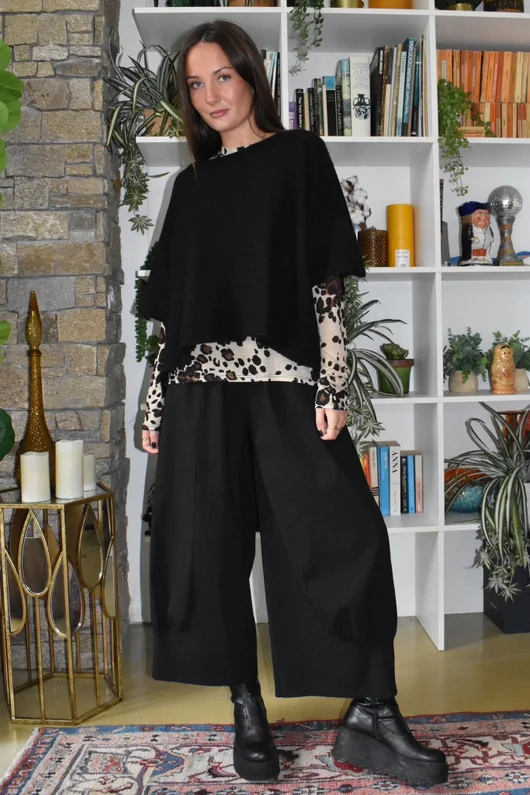 Leopard Cashmere Blend Layering Top Stone
