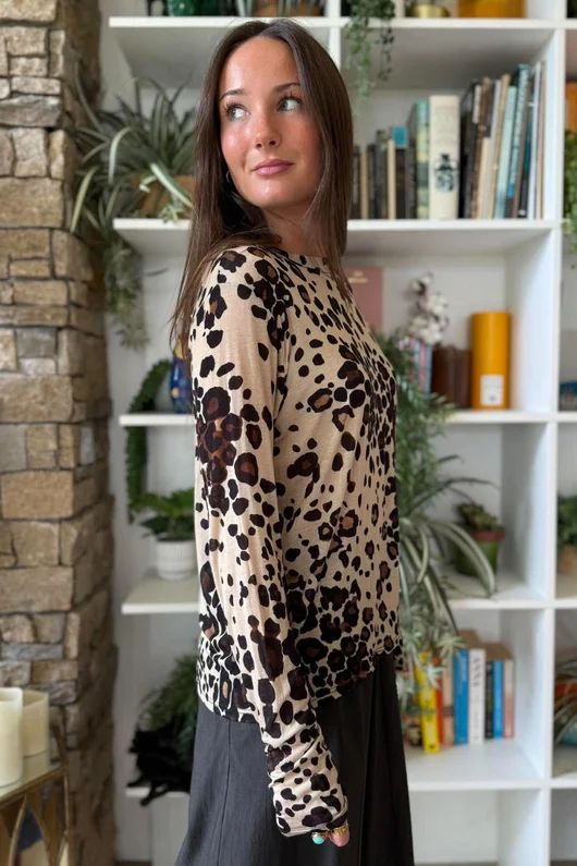 Leopard Cashmere Blend Layering Top Stone