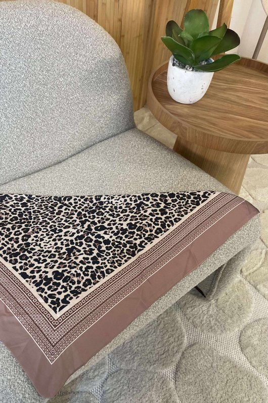 Leopard & Tile Border Triangle Silk Neckerchief Almond