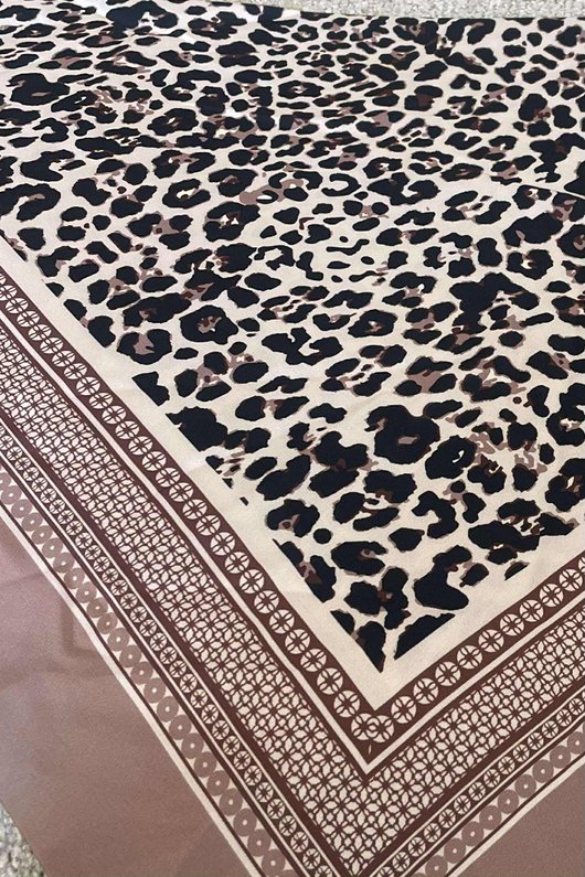 Leopard & Tile Border Triangle Silk Neckerchief Almond